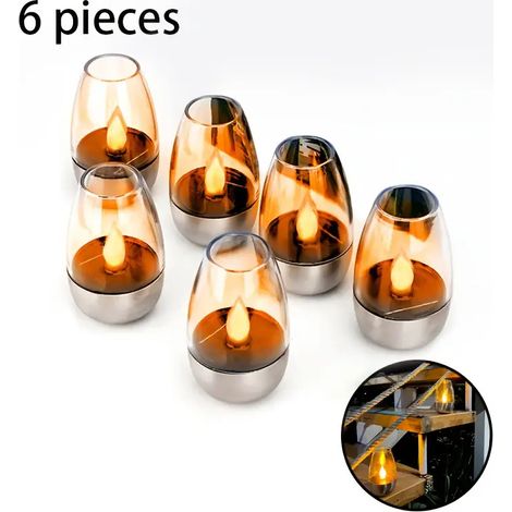 Bougies solaires d'extérieur étanches, scintillantes et sans flamme – Lot de 6 fausses bougies LED rechargeables à piles pour mariages, maison, fêtes et décoration de jardin (1/4)