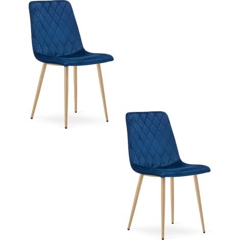 Sedia Turin - velluto blu navy / gambe color legno x 2 (1/5)
