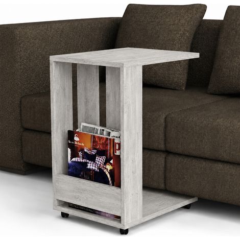 Tavolino Ausiliario con Ruote Design Moderno Mobile Letto Divano Bianco Antico
