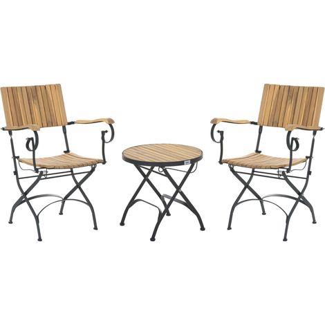 Set da bistrot per esterni in legno di acacia con struttura pieghevole in acciaio, colore marrone chiaro, Lascari
