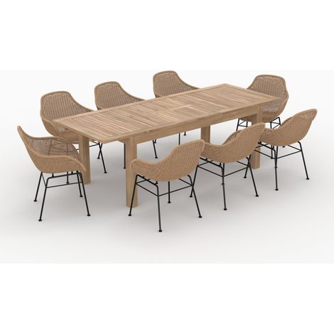 Mesa y sillas de jardín Carmela 8 personas de madera y resina