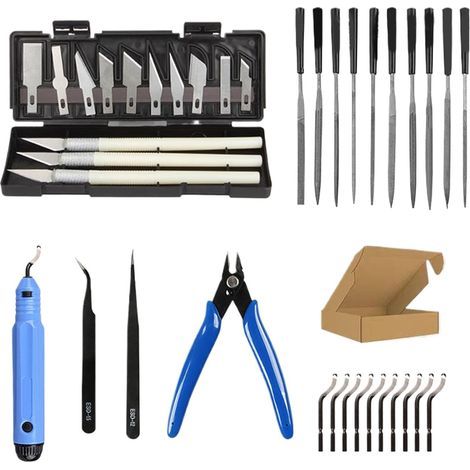 3D Printer Accessories, 38-Piece 3D Printing Cleaning Kit with Tweezers, Deburring Tool and Clamps, 3D Printer Accessory Tool Kit for Model Making (1/5)