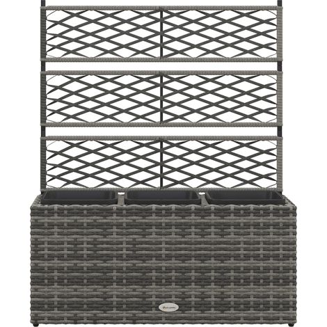 Jardinière treillis 3 bacs 33L résine tressée acier 84x30x107 cm