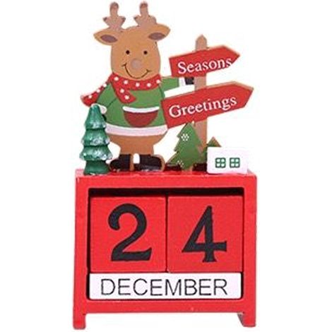 Calendrier de Noël de bureau, décoration de table, chiffres, date, blocs de bois, ornement d'élan (1/5)