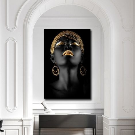 Tableau abstrait sur toile représentant une femme noire africaine, idéal pour décorer vos murs et votre intérieur. (1/5)