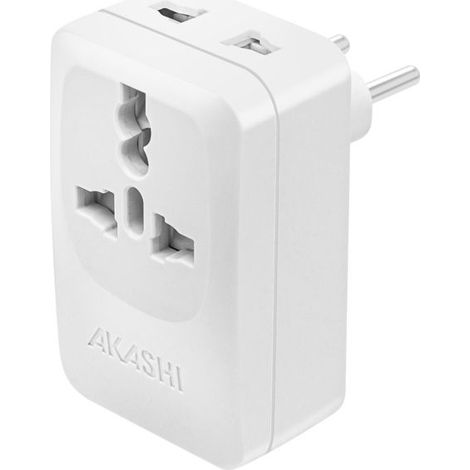 Adaptateur de Voyage - AKASHI - USB et USB C - 15W - Prise Universelle - Compact et Léger (1/5)