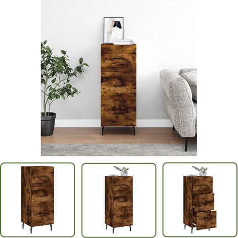 The Living Store Sideboard Räuchereiche 34,5x34x90 cm Holzwerkstoff - Sideboard - Wohnwand - Regal - Wohnzimmermöbel - Holzmöbel (1/5)