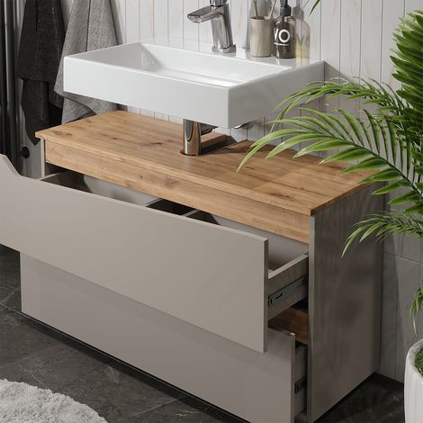 Mobile sottolavabo per bagno Marelle, Grigio/Rovere artigianale, 100 x 57.5 cm con 2 cassetti, Vicco (1/5)