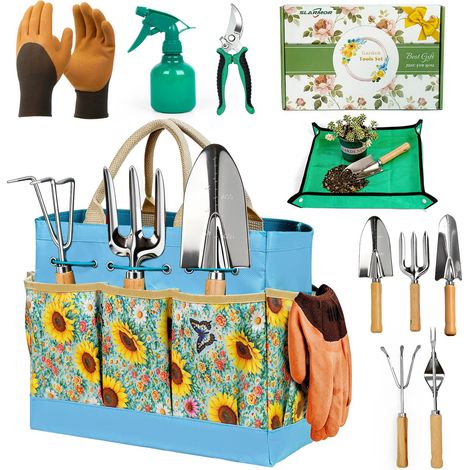 Kit de Jardinage Robuste 10 pièces en Acier Inoxydable avec sécateur Gants et Sac de Rangement idéal pour Femmes et Hommes Un Cadeau Parfait pour Les jardiniers (1/5)