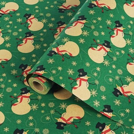 Rouleau de papier cadeau de Noël vert, 17 pouces x 33 pieds, motif flocons de neige, joli papier cadeau kraft de Noël. (1/5)
