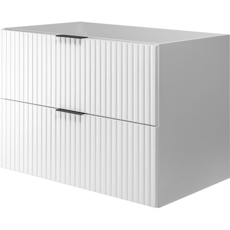 Furnidea - Meuble suspendu sous lavabo FLOW blanc 80 cm - 2 tiroirs - façades rainurées (1/5)