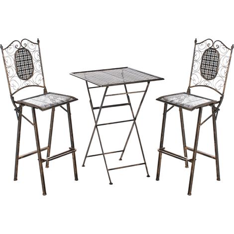 Conjunto de bar para jardín mesa de metal 2 sillas plegables aspecto envejecido negro Bormio (1/5)