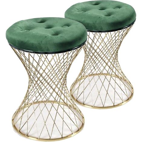 SET 2 SGABELLI LISBONA IN METALLO CON SEDUTA IMBOTTITA Ø 35 X 47 CM VERDE (1/2)