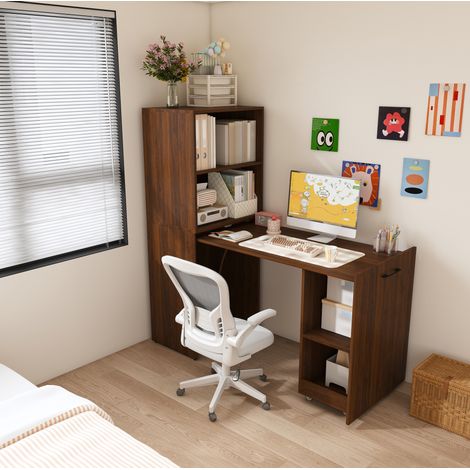 Escritorio plegable extensible con armario de almacenaje MDF color nogal OKWISH (1/5)