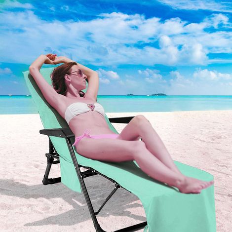 Housse de chaise longue/de salon/de plage en fibre ultrafine avec poches, serviette de plage extra longue, housse de chaise de salon/de salon (1/3)