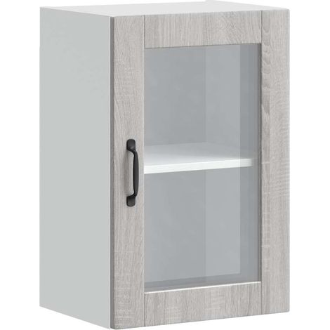 vidaXL Pensile da Cucina con Porta in Vetro Porto Grigio Sonoma