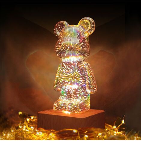 QORVA-Veilleuse 3D feu d'artifice ours – 8 couleurs LED – Alimentation USB – Décoration lumineuse pour chambres et événements