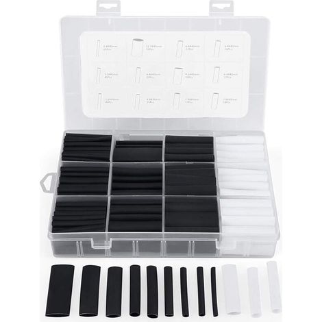 300 tubos termorretráctiles con pegamento de 3:1, 7 tamaños, 2 colores (negro y blanco) (1/5)