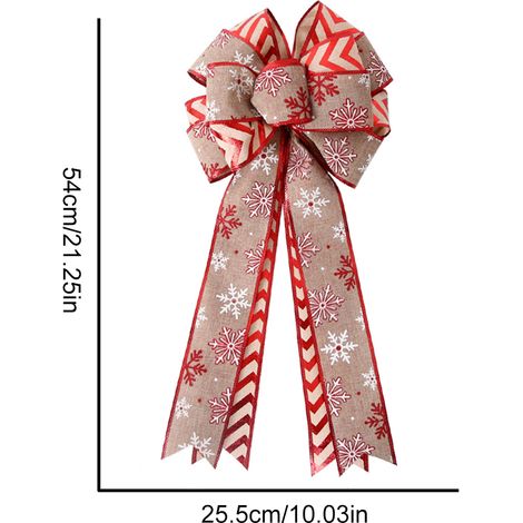 Doppellagige Weihnachtsbaumschleife aus Leinen, verziert mit Ahornblatt und gestreifter Schneeflocke, khakifarben (1/2)