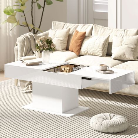 Table basse extensible avec rangement moderne. 108-178,5 x 53 x 49 cm. Blanc brillant. (1/5)