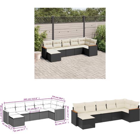 7-tlg. Garten-Sofagarnitur mit Kissen Schwarz Poly Rattan - Gartenmöbel - Sofasatz - Rattan Möbel - Outdoor Sofa - Esszimmergarnitur - Home & Living (1/3)