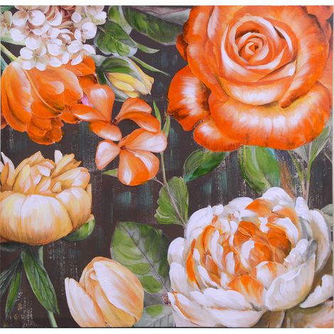 Quadro stampa fiori arancione cm 80x80x3
