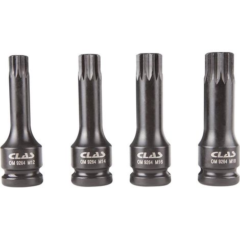 Jeu 4 douilles embouts xzn choc 1/2" m12-m14-m16-m18 L.78mm - OM 9264 - CLAS Equipements