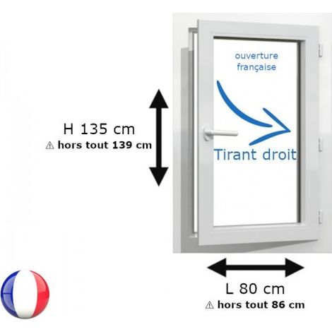 Fenêtre PVC 1 vantail H 135 x L 80 cm OF pour pose en neuf avec poignée - tirant droit