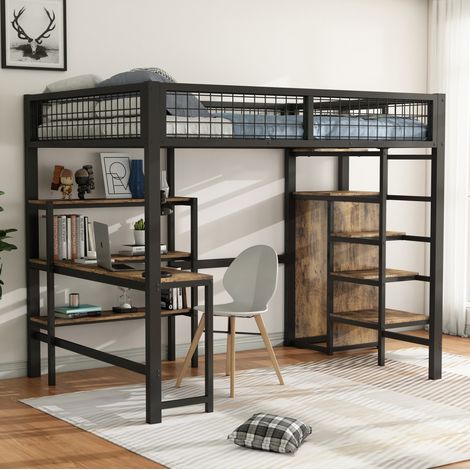 Cama alta 140x200 con escritorio y armario OKMYHOME (1/5)
