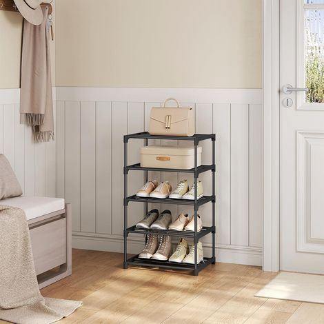 WOLTU Scarpiera, Porta Scarpe a 5 Ripiani, Struttura in Metallo, per Ingresso, Soggiorno, Camera da Letto, Corridoio, Nero
