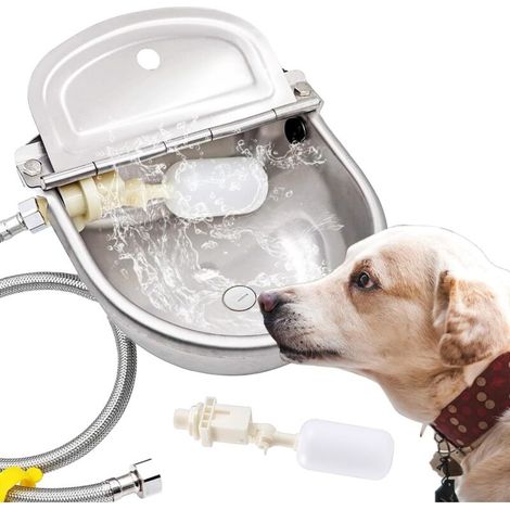 Abreuvoir automatique chien en acier inoxydable, grand distributeur d'eau pour animaux de compagnie, évier avec vidange et adaptateur tuyau 3/4 pour jardin, cour, ferme (1/4)