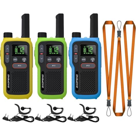 Talkie Walkie Enfant PMR446 Radio sans Licence, Talkie-walkie Rechargeable Longue Portée, Batterie 1500 mAh, Double PTT, 16 Canaux, Balayage, Lampe de Poche pour Camping, Paquet de 3 (1/5)