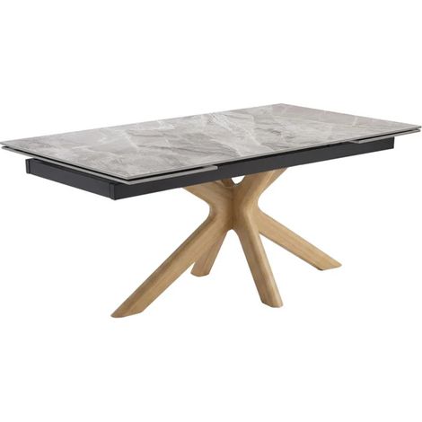Table extensible 160 à 240 cm céramique gris marbré laqué pied croisé bois clair - DAKOTA 12