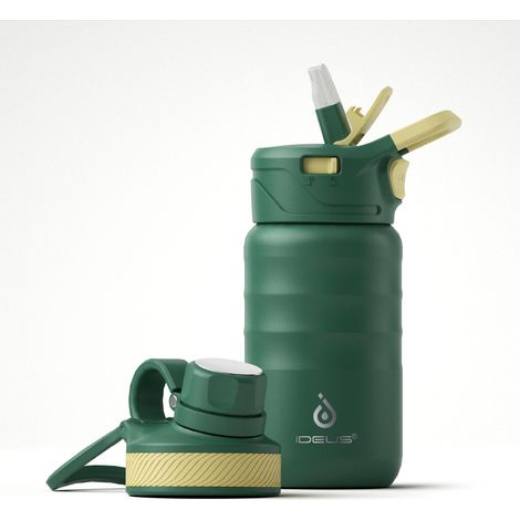 Bouteille d'eau, isolée sous vide, 360 ml, en acier inoxydable, double paroi en métal, pour le sport, cantine avec bouchon à vis anti-fuite (vert) (1/5)