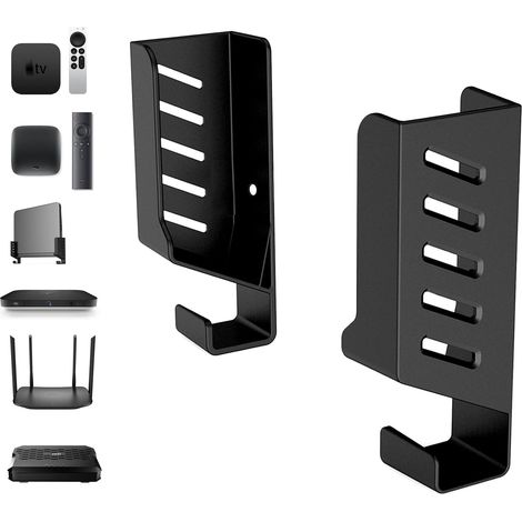 Support mural universel pour box internet, routeur et télécommande, compatible Xiaomi TV Box S et Apple TV, appareils 4cm, fixation adhésive ou vis, crochets à câbles (1/5)