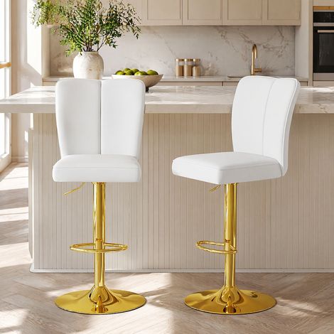 Tabouret de bar réglable pivotant blanc or lot de 2 OKMYHOME (1/5)