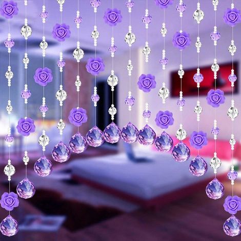 Rideau De Perles - Verre Cristal Et Rosette En Argile Souple - Pour Porte Ou Fenêtre - 1 Mètre - Violet (1/2)