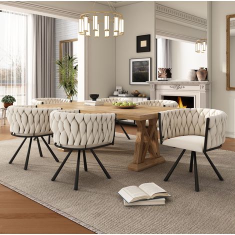 Chaise de salle à manger pivotante en velours beige, lot de 6, 59 x 54 x 72 cm HAVRYA (1/5)