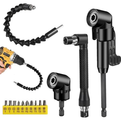 Renvoi d’Angle pour Visseuse, Kit 14 Pièces, Tournevis Coudé et Extension pour Perceuse, Accessoires Pratiques