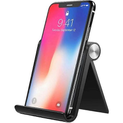 Support de téléphone de bureau à compatibilité universelle, support multi-angles réglable avec revêtement antidérapant et anti-rayures, conception légère et portable pour 2 téléphones. (1/5)