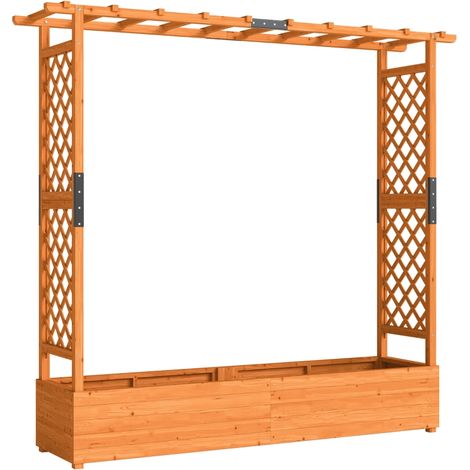 Carré potager avec treillis et toit, bois orange, 196 x 44 x 181 cm, format pratique (1/5)