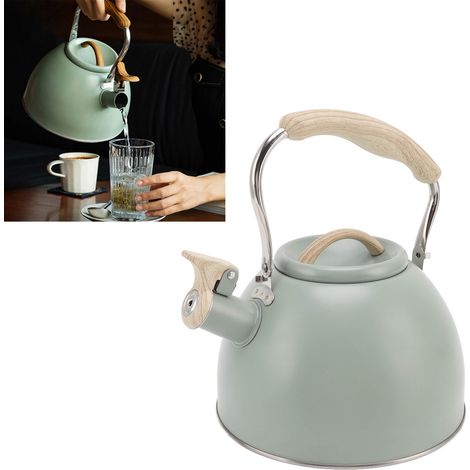 Bouilloire sifflante de 3 litres, peinte en vert clair, pour faire bouillir de l'eau et infuser du thé. (1/5)