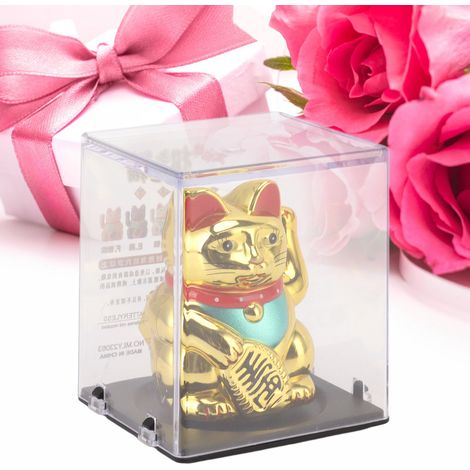 Figurine de Chat Fortune Solaire Bras Mobile Chat de Bienvenue Animé Doré Finition Énergie Lumière Version 5.3cm avec Doublure Adhésive Décor Maison Bureau Voiture (1/5)