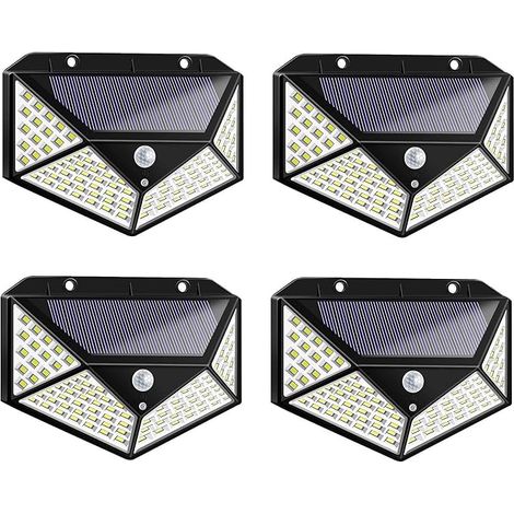 Lot 4 Lampes Solaires Extérieur 100 LED Détecteur Mouvement IP65 3 Modes 270°
