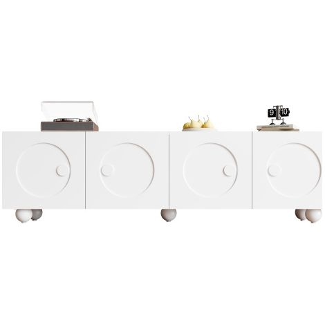 Meuble TV blanc moderne et minimaliste, support TV, panneau mural et console TV basse. Design unique.