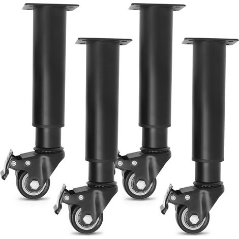 Lot de 4 pieds de meubles réglables en hauteur avec roulettes de 245 à 360 mm, noirs, en métal, réglables en hauteur pour pieds de meubles, pieds d'armoire, pieds de table, pieds de commode (1/5)