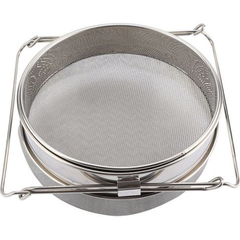 Grand tamis/passoire/filtre à miel en acier inoxydable à double couche avec bras réglables (1/4)