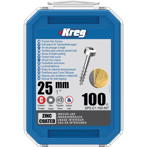Vite a testa bombata Kreg da 25 mm con rivestimento in zinco, filettatura a forcella - KREG - SPS-C1-100