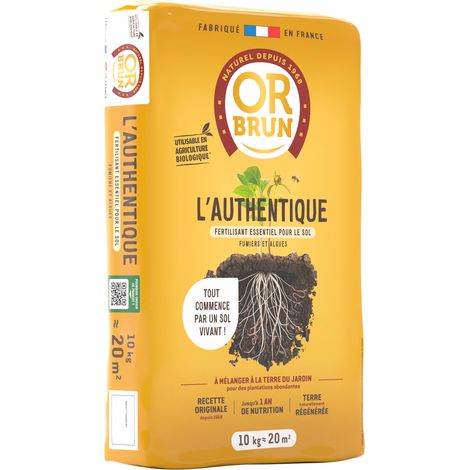 Fertilisant authentique 10kg – OBRAAUT10 – Pour sol fertile et décompacté – Fumiers et algues marines – 20m² – Or Brun