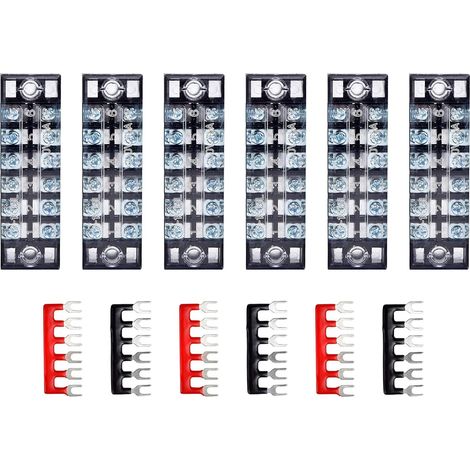6 Pièces Bornier à Vis Double Rangée 6 Positions, Cuivre, Plastique, Avec Couvercle Transparent, Pour Industrie Et Électroménager (1/5)